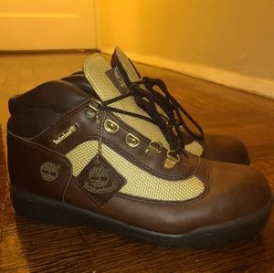 Brown and yellow/gold Timberland Field Boots Big Kids Sz 6